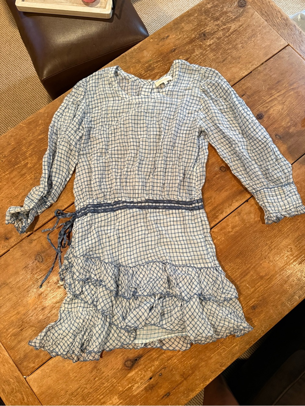 Light Blue Check Ruffle Mini Dress - Picture 4 of 6